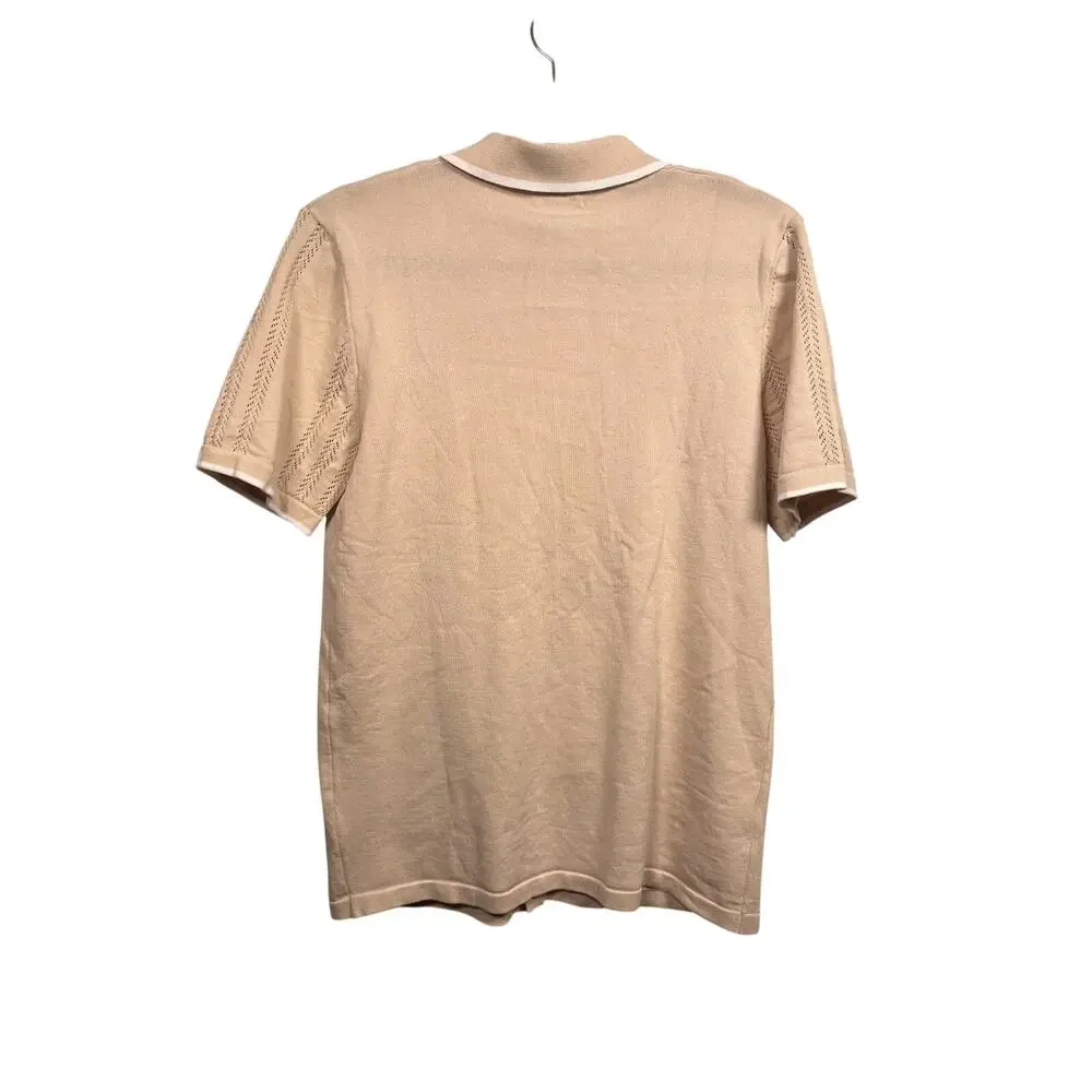 COOFANDY Polo Shirt Mens Small Tan Knit Button Down Short Sleeve Viscose NWT